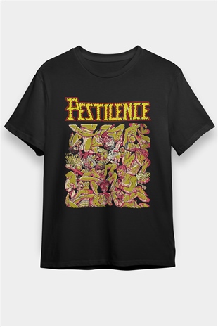 Pestilence Baskılı Unisex Siyah Tişört - Tshirt