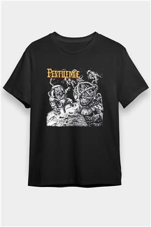 Pestilence Baskılı Unisex Siyah Tişört - Tshirt