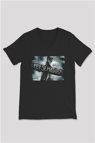 Pet Sematary Siyah Unisex  V Yaka Tişört