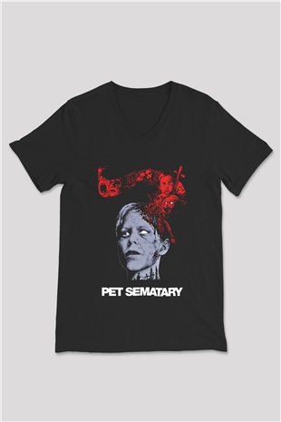Pet Sematary Siyah Unisex V Yaka Tişört