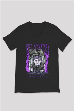 Pet Sematary Siyah Unisex  V Yaka Tişört