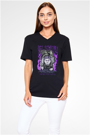 Pet Sematary Siyah Unisex  V Yaka Tişört