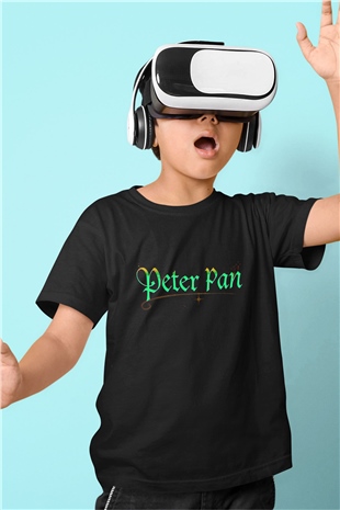 Peter Pan Baskılı Siyah Unisex Çocuk Tişört