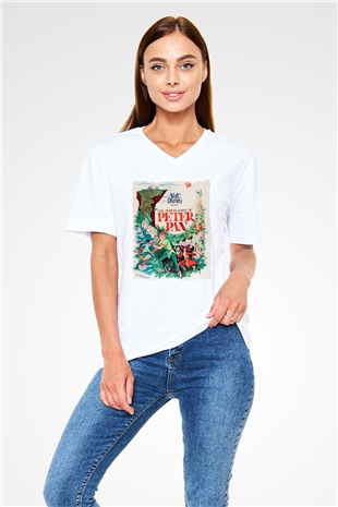 Peter Pan Beyaz Unisex V Yaka Tişört