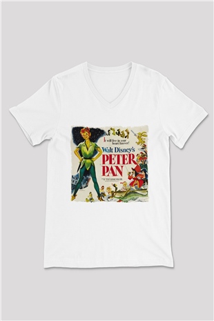 Peter Pan Beyaz Unisex V Yaka Tişört
