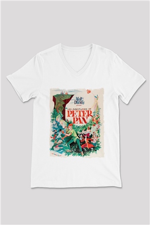 Peter Pan Beyaz Unisex V Yaka Tişört
