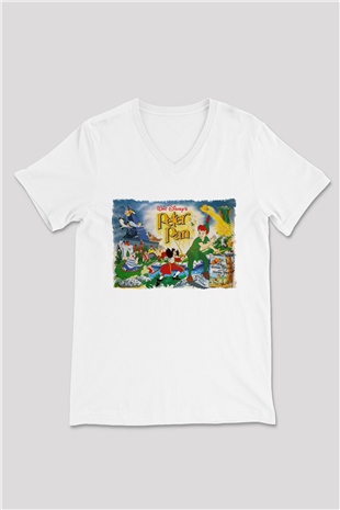 Peter Pan Beyaz Unisex V Yaka Tişört