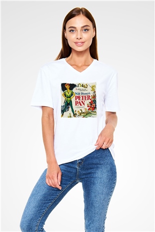 Peter Pan Beyaz Unisex V Yaka Tişört