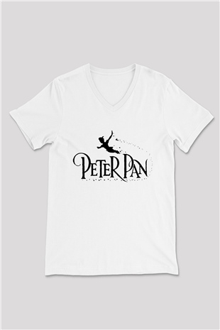 Peter Pan Beyaz Unisex V Yaka Tişört T-Shirt