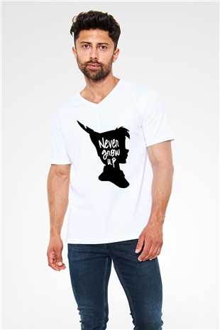 Peter Pan Beyaz Unisex V Yaka Tişört T-Shirt