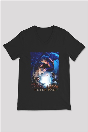 Peter Pan Siyah Unisex V Yaka Tişört