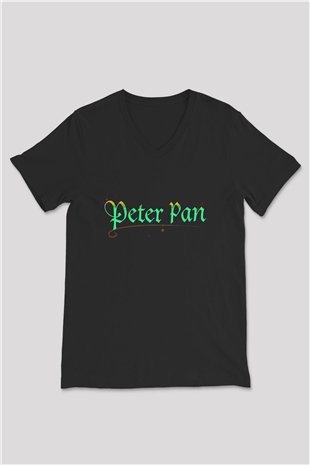 Peter Pan Siyah Unisex V Yaka Tişört T-Shirt