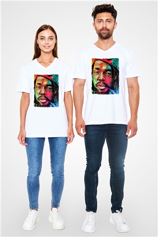 Peter Tosh Beyaz Unisex V Yaka Tişört