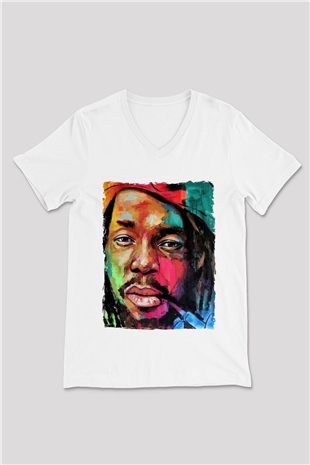 Peter Tosh Beyaz Unisex V Yaka Tişört