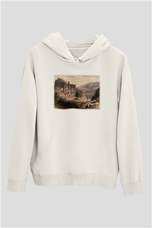 Petra Beyaz Unisex Kapşonlu Sweatshirt
