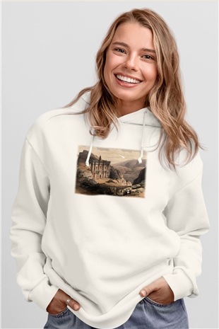 Petra Beyaz Unisex Kapşonlu Sweatshirt