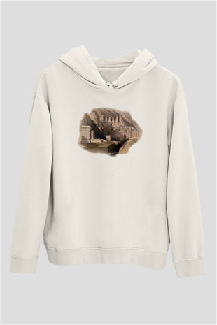 Petra Beyaz Unisex Kapşonlu Sweatshirt