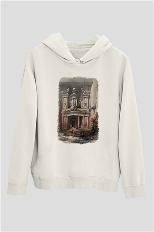 Petra Beyaz Unisex Kapşonlu Sweatshirt