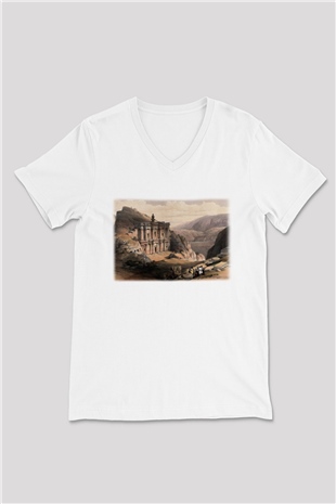 Petra Beyaz Unisex V Yaka Tişört T-Shirt