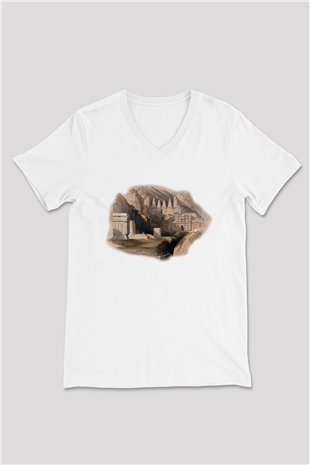 Petra Beyaz Unisex V Yaka Tişört T-Shirt