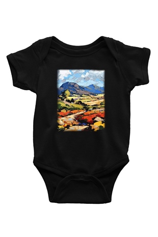 Peyzaj Baskılı Siyah Bebek Body - Zıbın