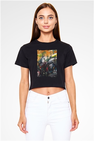 Peyzaj Siyah  Crop Top Tişört