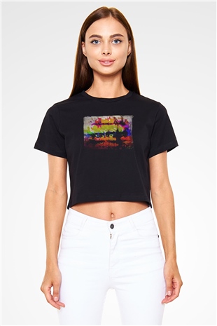Peyzaj Siyah  Crop Top Tişört