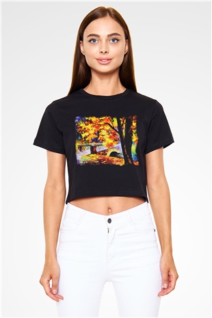 Peyzaj Siyah Crop Top Tişört