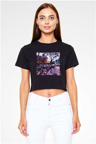 Peyzaj Siyah Crop Top Tişört