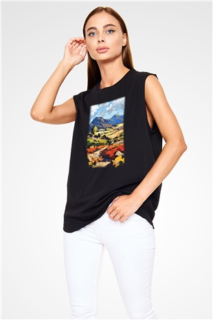 Peyzaj Siyah Unisex Kolsuz Tişört