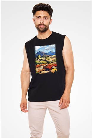 Peyzaj Siyah Unisex Kolsuz Tişört