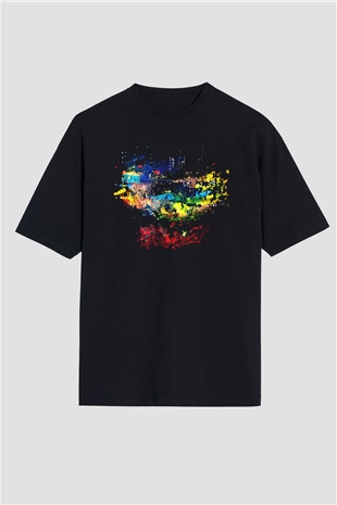 Peyzaj Siyah Unisex Oversize Tişört T-Shirt