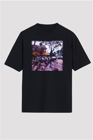 Peyzaj Siyah Unisex Oversize Tişört T-Shirt