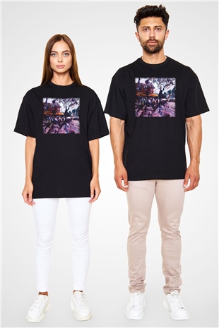Peyzaj Siyah Unisex Oversize Tişört T-Shirt