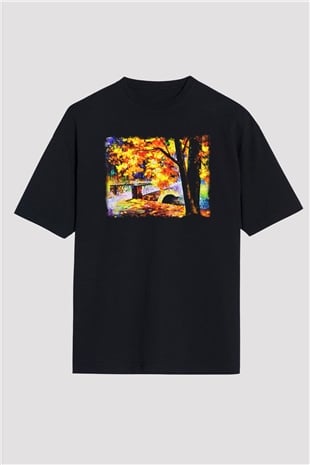 Peyzaj Siyah Unisex Oversize Tişört T-Shirt