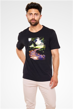 Peyzaj Siyah Unisex Tişört T-Shirt - TişörtFabrikası