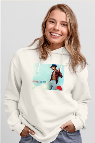 Pharrel Williams Beyaz Unisex Kapüşonlu Sweatshirt