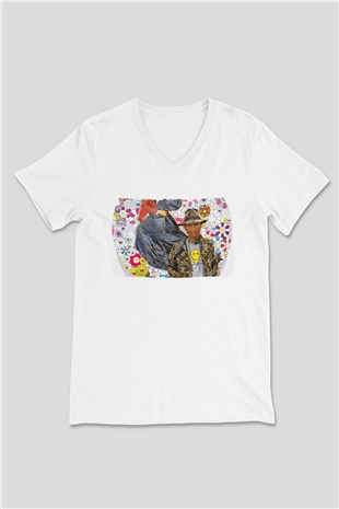 Pharrel Williams Beyaz Unisex V Yaka Tişört