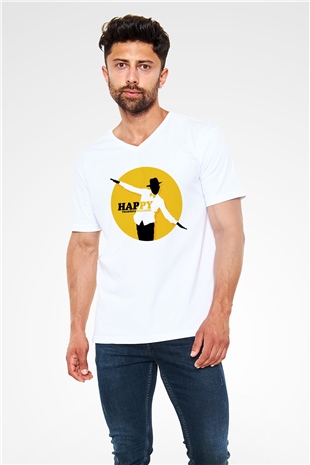 Pharrel Williams Beyaz Unisex V Yaka Tişört T-Shirt