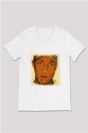 Pharrel Williams Beyaz Unisex V Yaka Tişört T-Shirt