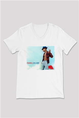 Pharrel Williams Beyaz Unisex V Yaka Tişört