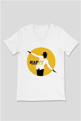 Pharrel Williams Beyaz Unisex V Yaka Tişört T-Shirt