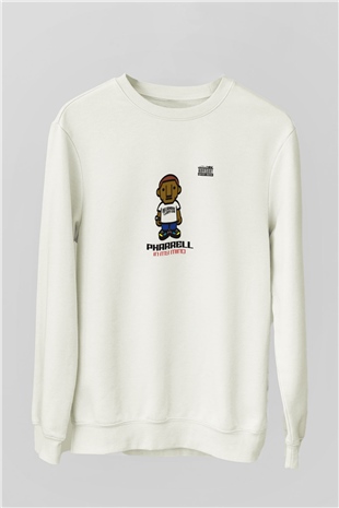 Pharrell Williams Baskılı Unisex Beyaz Sweatshirt