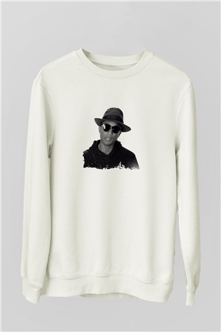 Pharrell Williams Baskılı Unisex Beyaz Sweatshirt