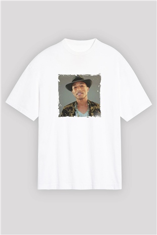 Pharrell Williams Baskılı Oversize Beyaz Tişört