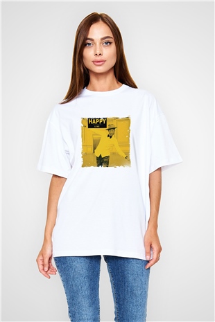 Pharrell Williams Baskılı Oversize Beyaz Tişört