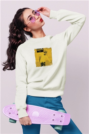Pharrell Williams Baskılı Unisex Beyaz Sweatshirt