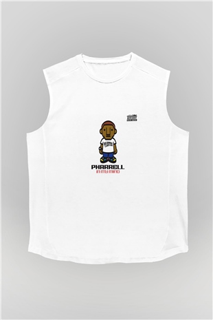 Pharrell Williams Baskılı Unisex Beyaz Kolsuz Tişört