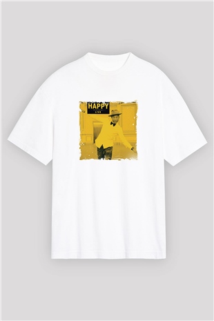 Pharrell Williams Baskılı Oversize Beyaz Tişört