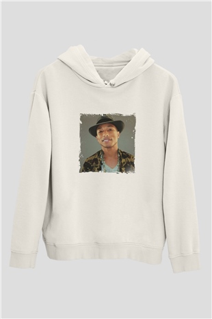 Pharrell Williams Baskılı Unisex Beyaz Kapüşonlu Sweatshirt
